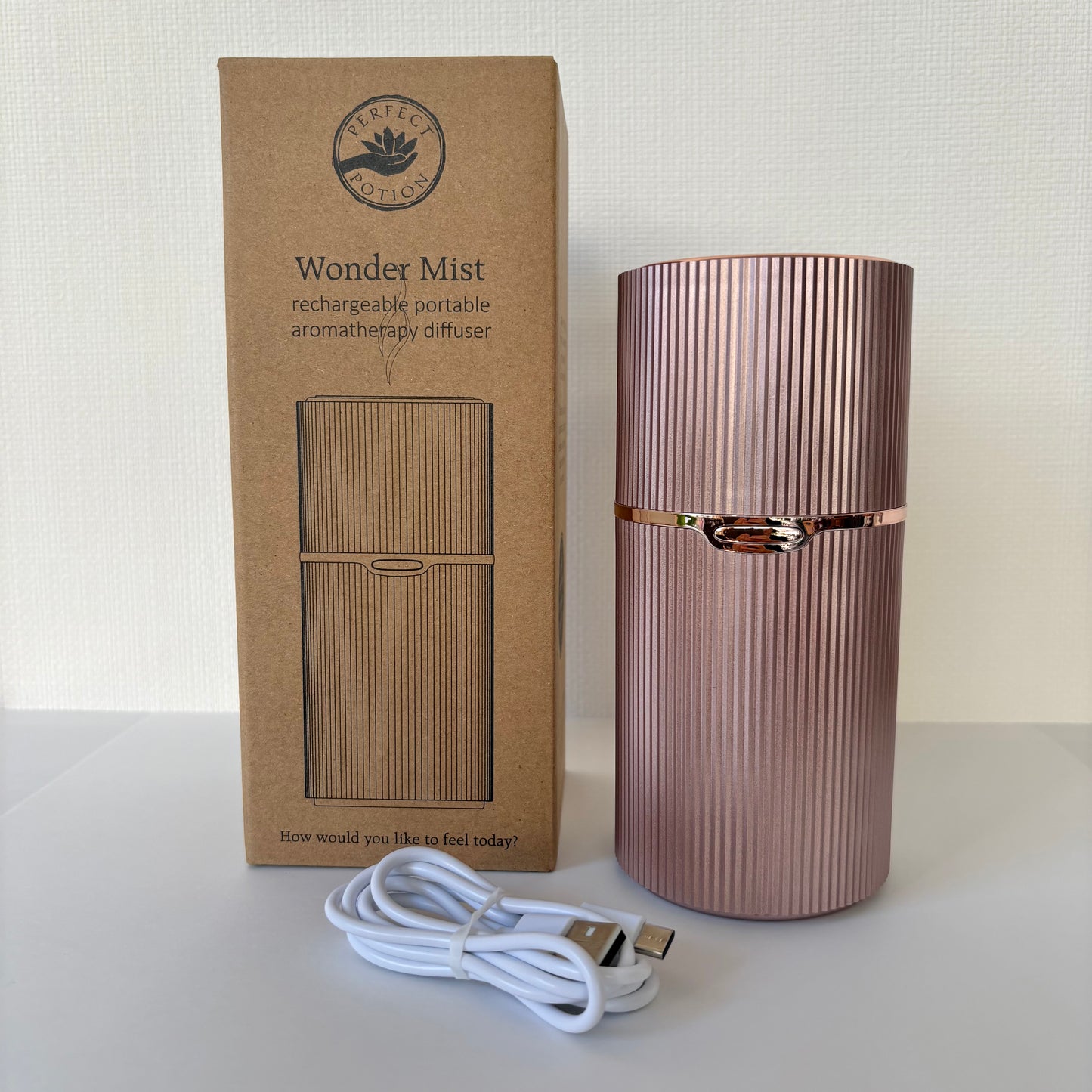ワンダーミスト コードレス(充電式)超音波アロマディフューザー【ローズゴールド】